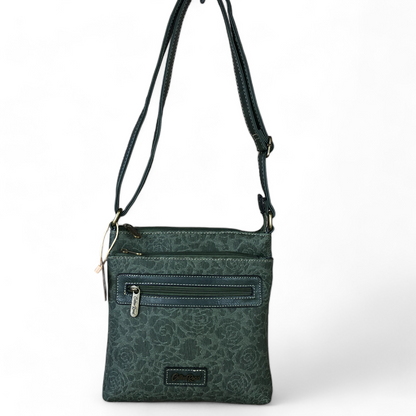 GREEN FLORAL Printed PU Leather Cotton Road Sling Bag