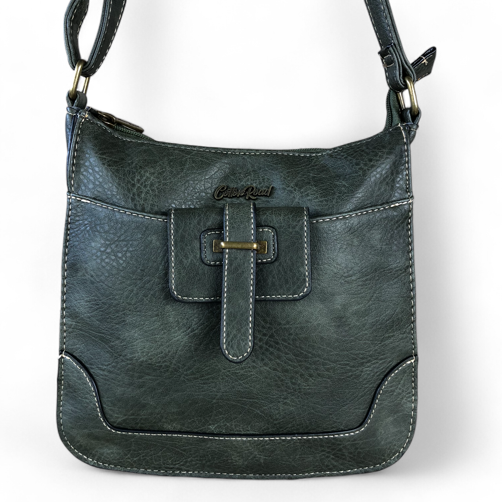 GREEN PU Leather Cotton Road Sling Bag