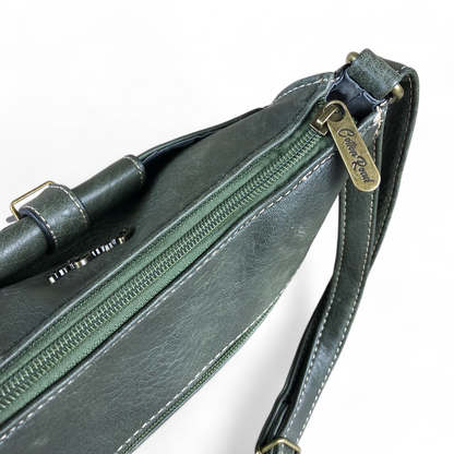 GREEN PU Leather Cotton Road Sling Bag