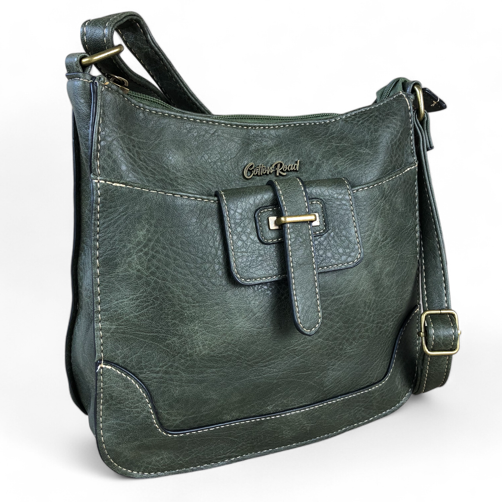 GREEN PU Leather Cotton Road Sling Bag