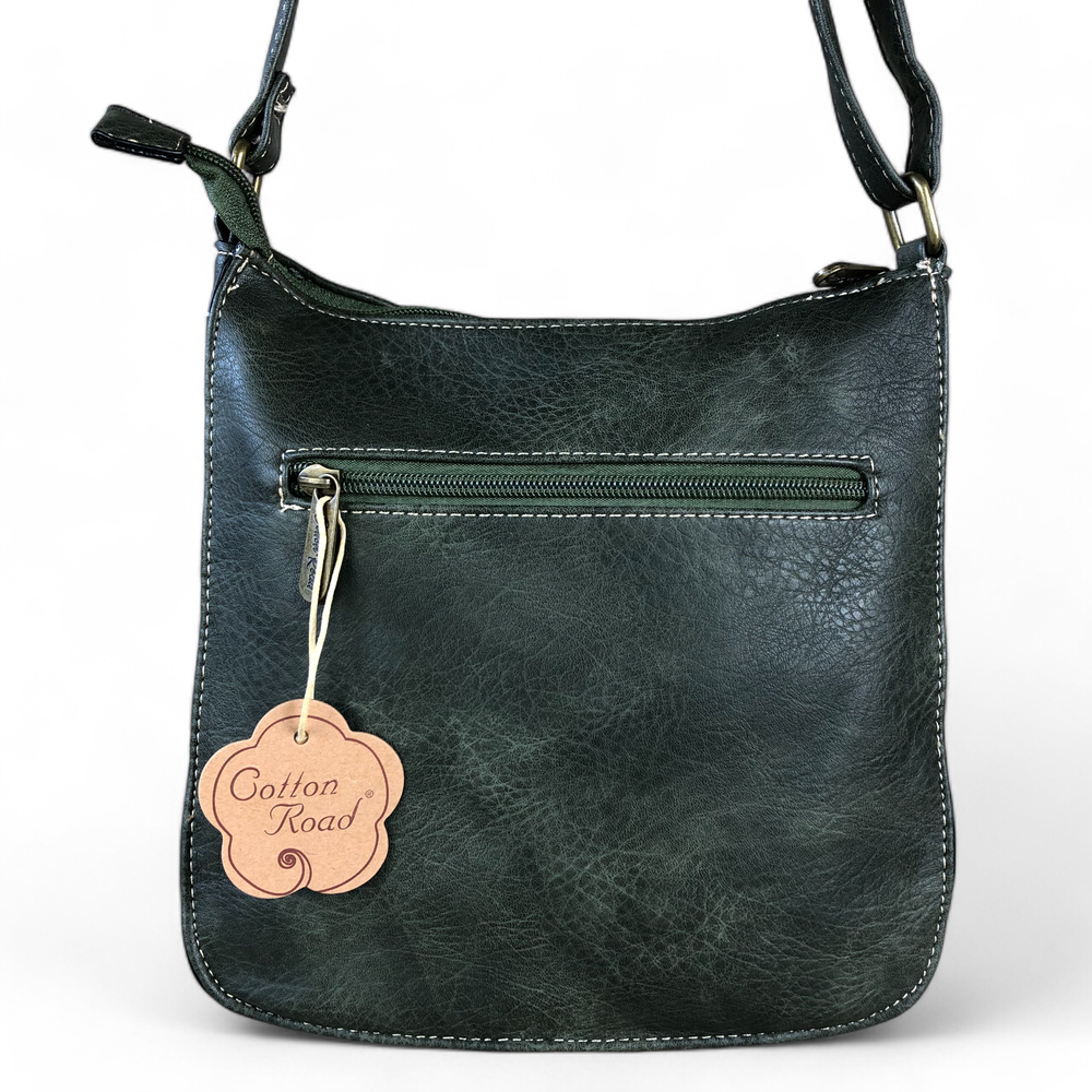 GREEN PU Leather Cotton Road Sling Bag