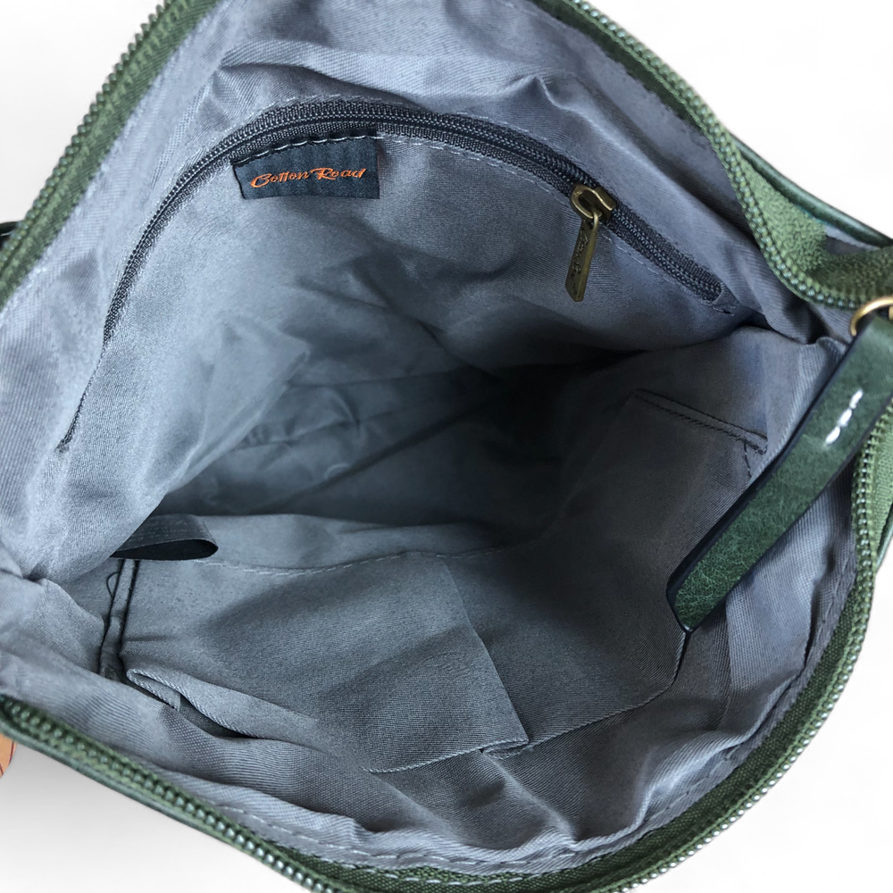GREEN PU Leather Cotton Road Sling Bag with Metal Zips