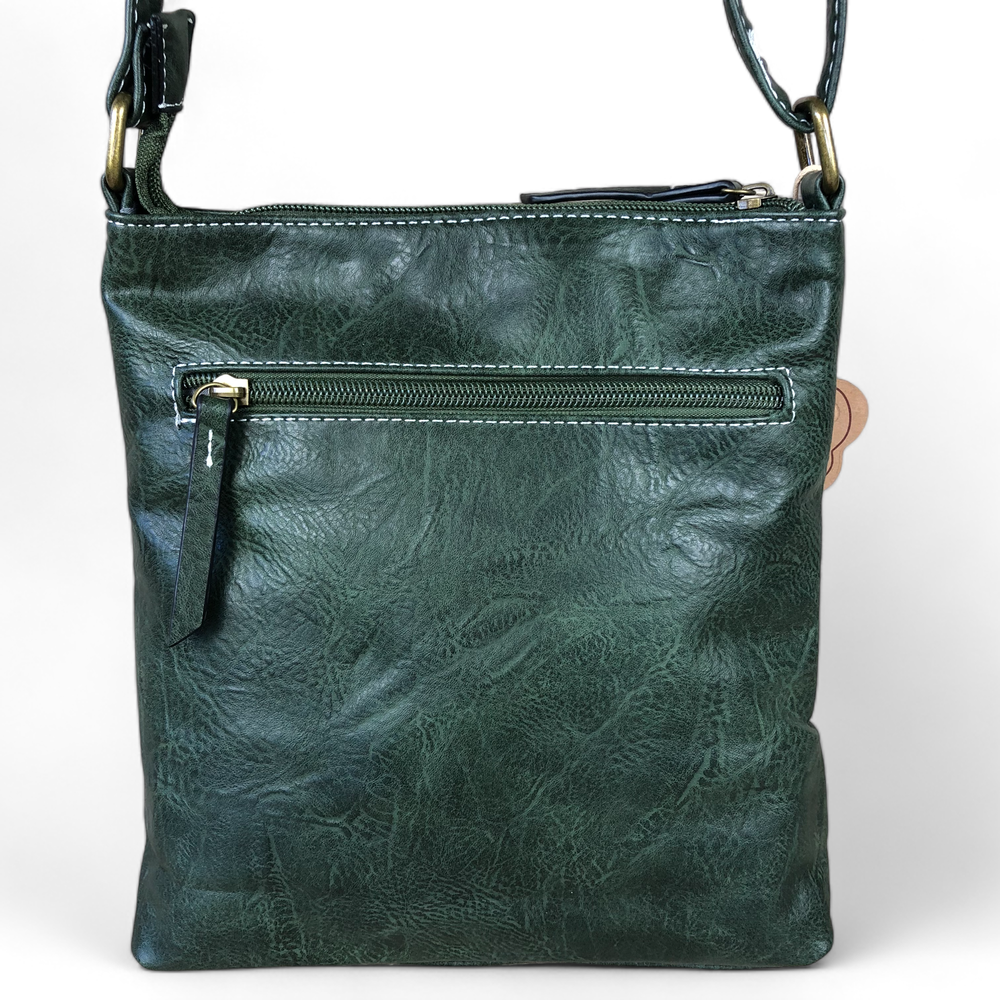 GREEN PU Leather Cotton Road Sling Bag with Metal Zips