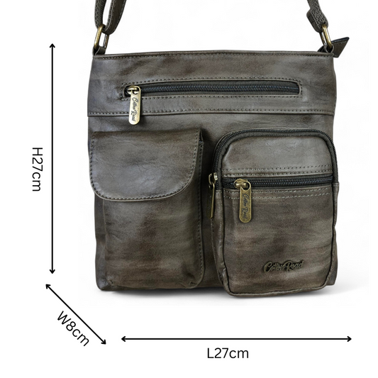 GREEN PU Leather Cotton Road Sling Bag with Pockets