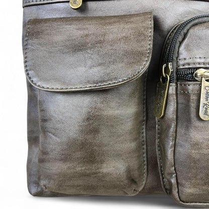 GREEN PU Leather Cotton Road Sling Bag with Pockets