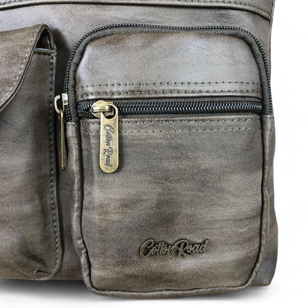 GREEN PU Leather Cotton Road Sling Bag with Pockets