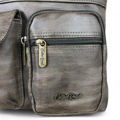 GREEN PU Leather Cotton Road Sling Bag with Pockets