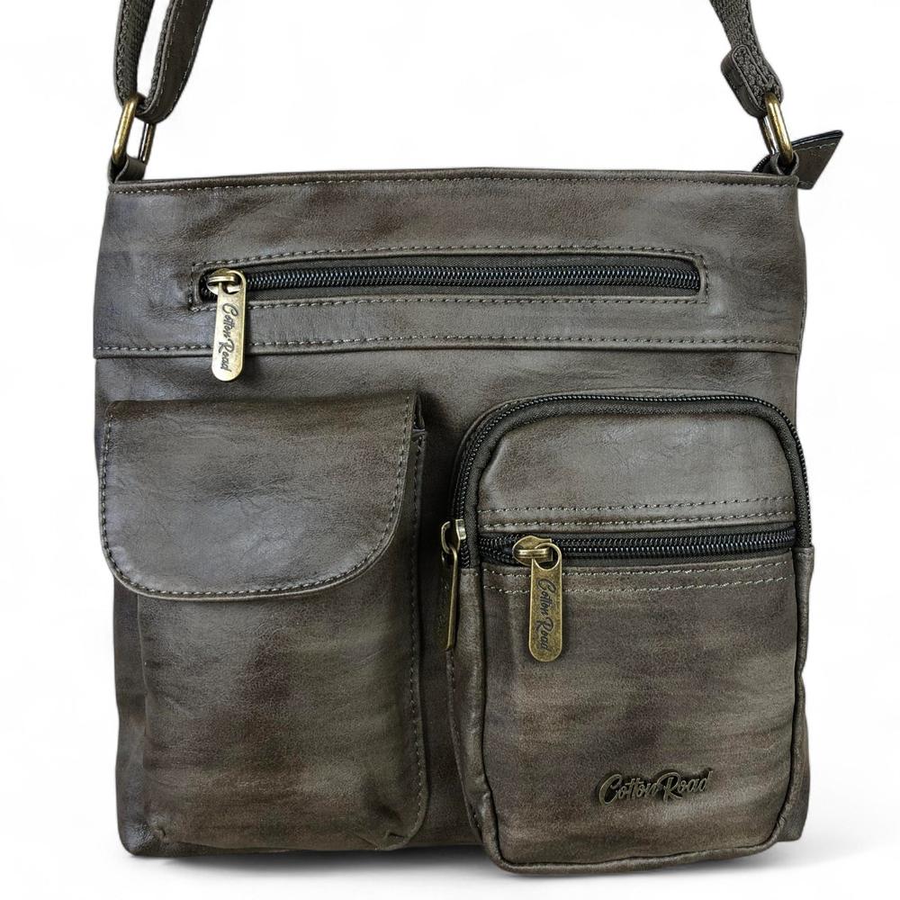 GREEN PU Leather Cotton Road Sling Bag with Pockets