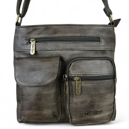 GREEN PU Leather Cotton Road Sling Bag with Pockets