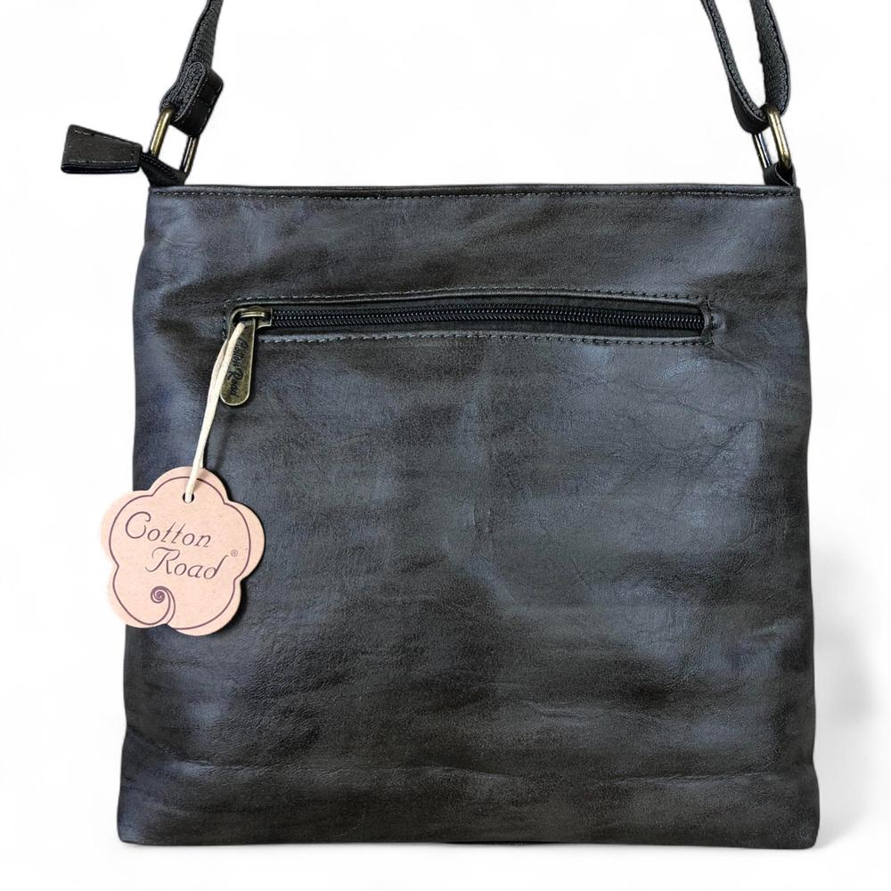 GREEN PU Leather Cotton Road Sling Bag with Pockets