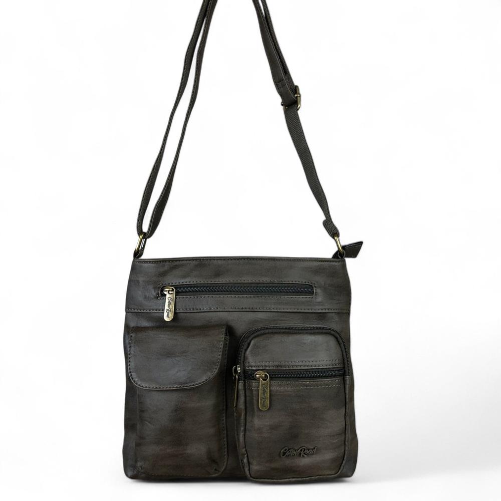 GREEN PU Leather Cotton Road Sling Bag with Pockets