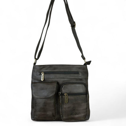 GREEN PU Leather Cotton Road Sling Bag with Pockets