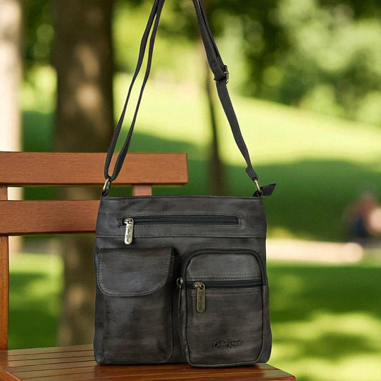 GREEN PU Leather Cotton Road Sling Bag with Pockets