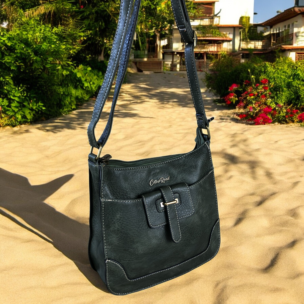 GREEN PU Leather Cotton Road Sling Bag