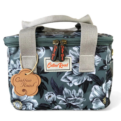 GREEN PVC Cotton Road Lunch Box Cooler Bag with FLOWERS