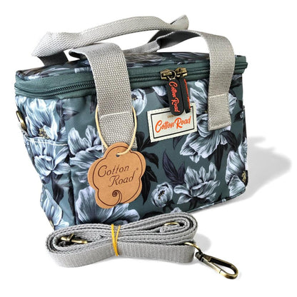 GREEN PVC Cotton Road Lunch Box Cooler Bag with FLOWERS