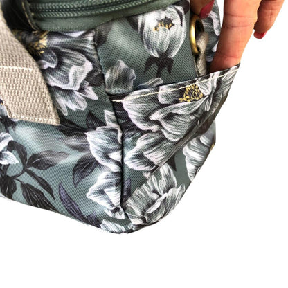 GREEN PVC Cotton Road Lunch Box Cooler Bag with FLOWERS