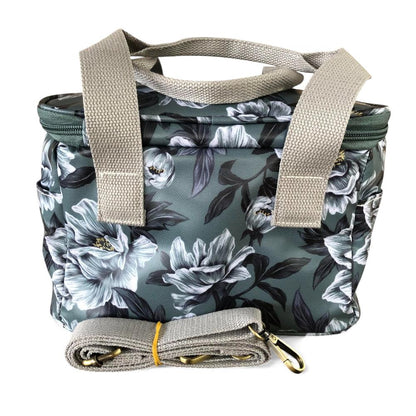 GREEN PVC Cotton Road Lunch Box Cooler Bag with FLOWERS