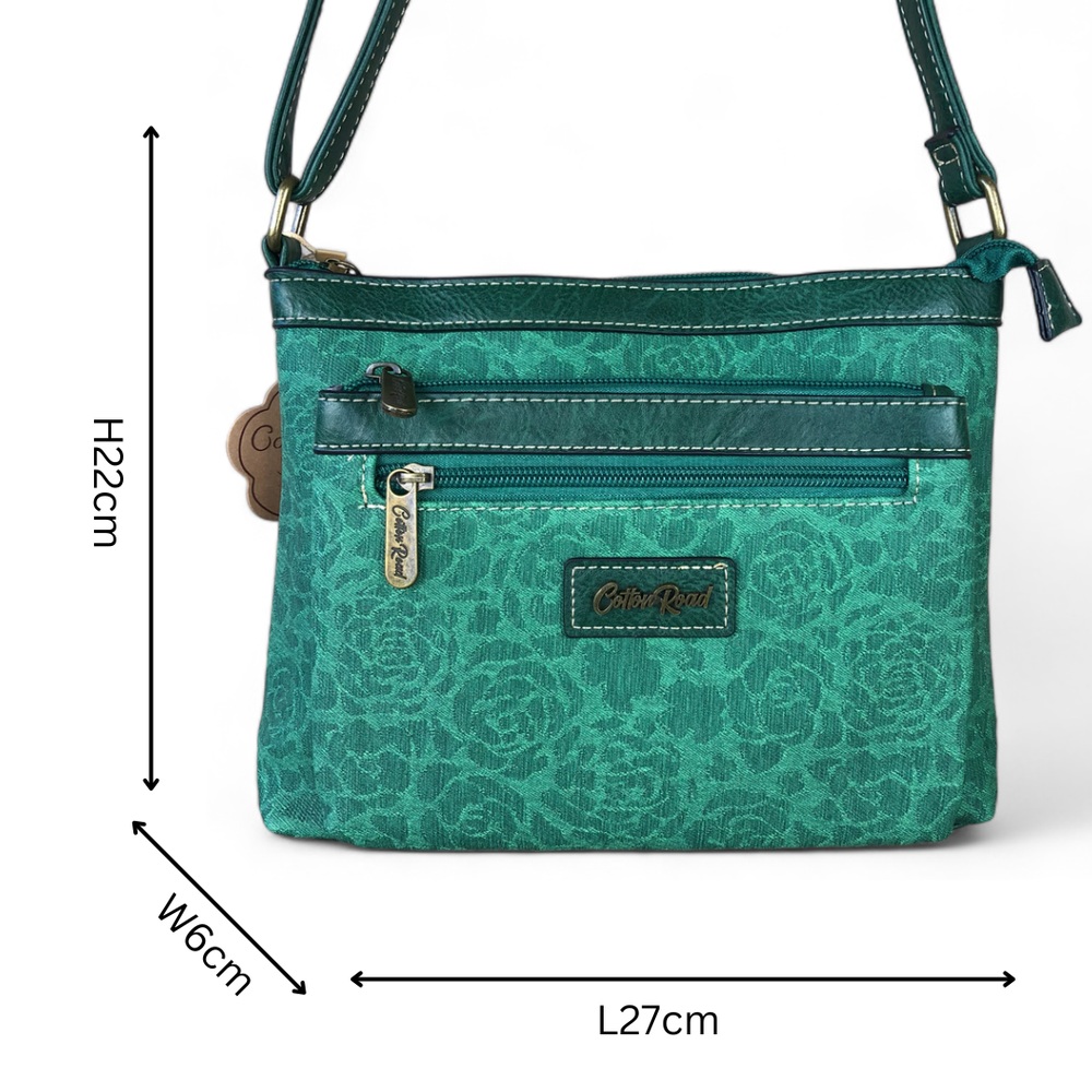 GREEN Printed FLORAL Cotton Road PU Leather Sling Bag