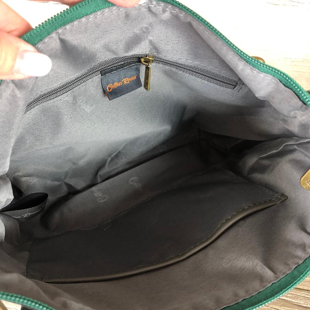 GREEN Printed FLORAL Cotton Road PU Leather Sling Bag