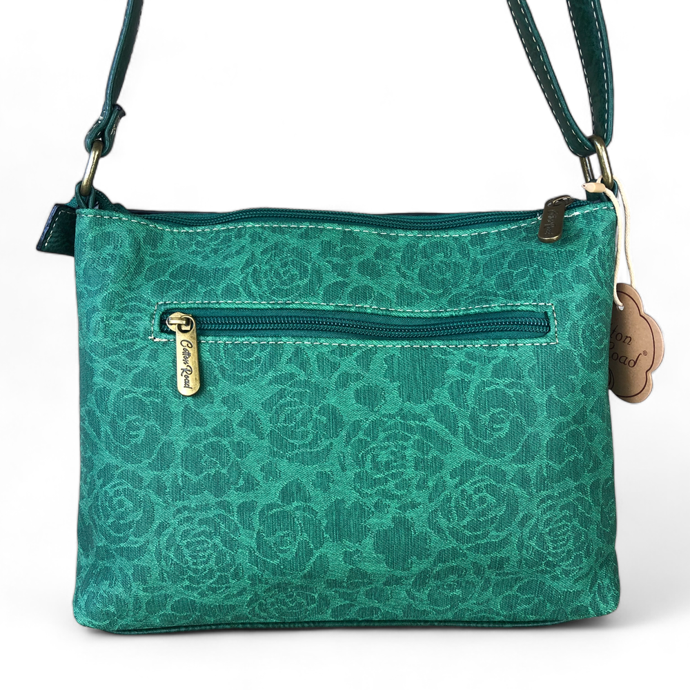 GREEN Printed FLORAL Cotton Road PU Leather Sling Bag