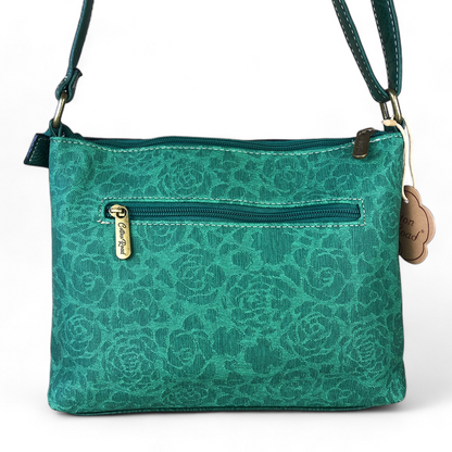 GREEN Printed FLORAL Cotton Road PU Leather Sling Bag