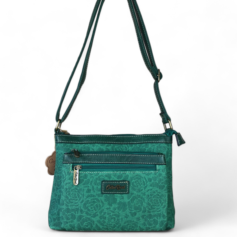 GREEN Printed FLORAL Cotton Road PU Leather Sling Bag