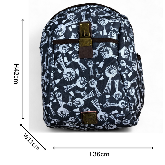 GREY Canvas Cotton Road Backpack with WINDMILL detailing