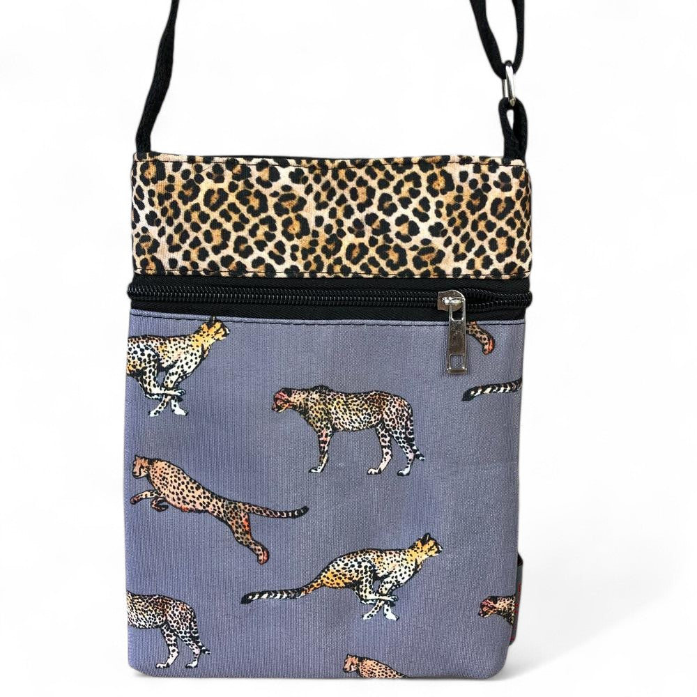 GREY Canvas Cotton Road Mini Sling Bag with CHEETAH