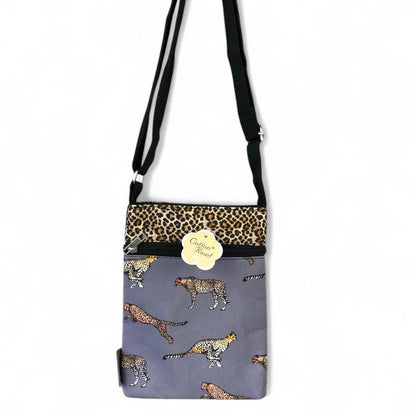 GREY Canvas Cotton Road Mini Sling Bag with CHEETAH