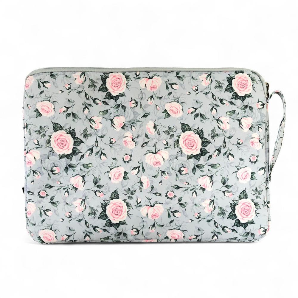 GREY Canvas FLORAL Cotton Road Laptop Bag with GREY Trim and Matching Sleeve COMBO
