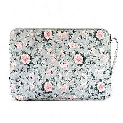 GREY Canvas FLORAL Cotton Road Laptop Bag with GREY Trim and Matching Sleeve COMBO