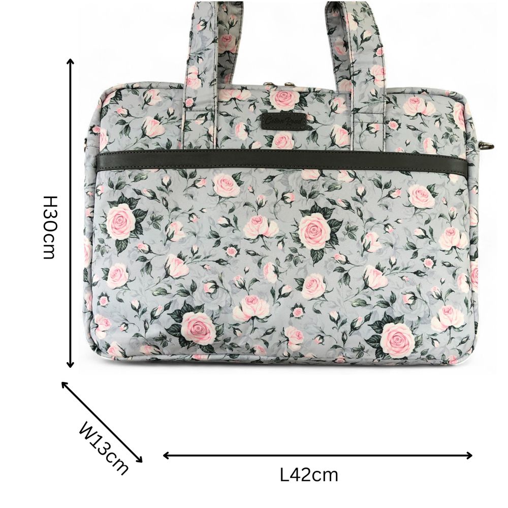 GREY Canvas FLORAL Cotton Road Laptop Bag with GREY Trim and Matching Sleeve COMBO