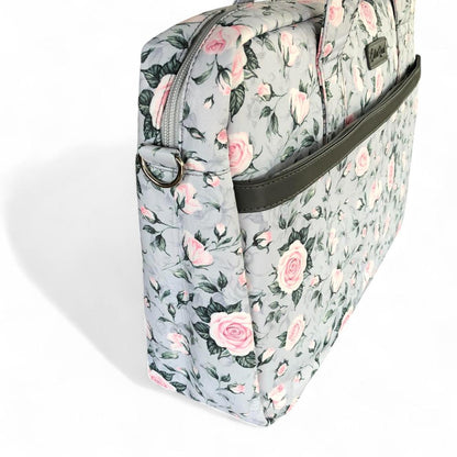 GREY Canvas FLORAL Cotton Road Laptop Bag with GREY Trim and Matching Sleeve COMBO