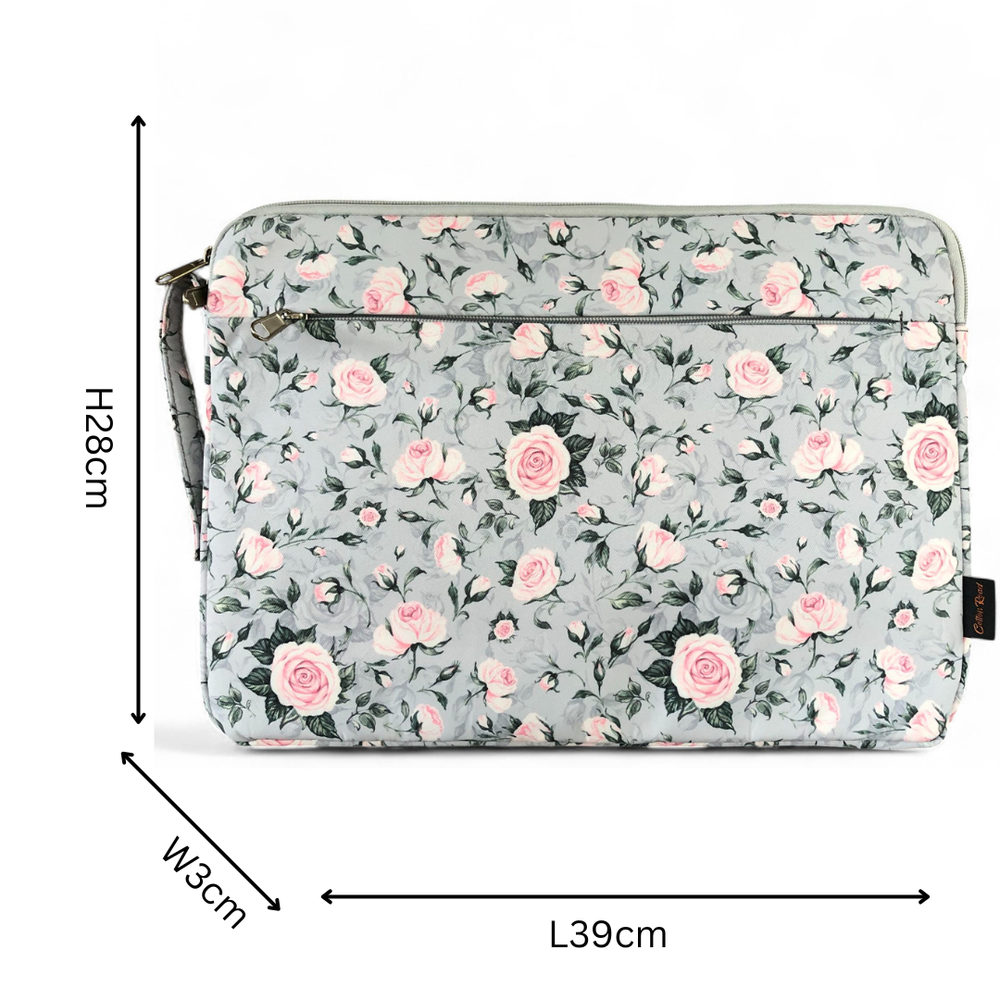 GREY Canvas FLORAL Cotton Road Laptop Bag with GREY Trim and Matching Sleeve COMBO