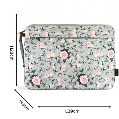 GREY Canvas FLORAL Cotton Road Laptop Bag with GREY Trim and Matching Sleeve COMBO