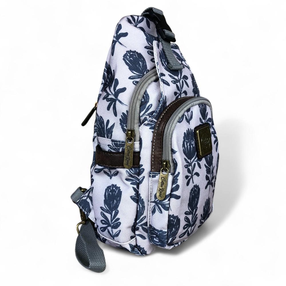 GREY Cotton Road CANVAS Cross Body Bag / Mini Backpack with PROTEAS
