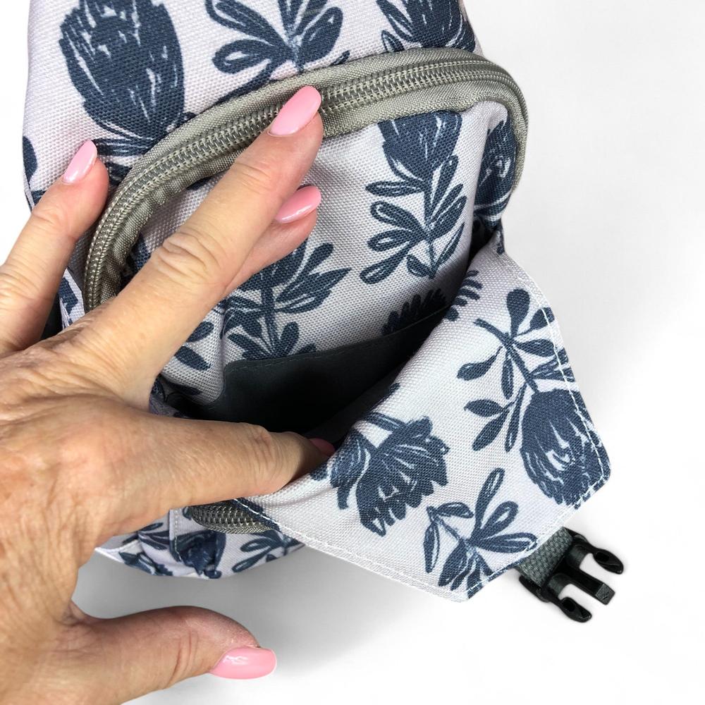 GREY Cotton Road CANVAS Cross Body Bag / Mini Backpack with PROTEAS