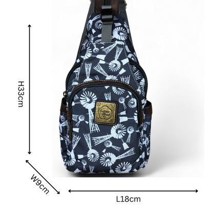 GREY Cotton Road CANVAS Cross Body Bag / Mini Backpack with WINDMILLS