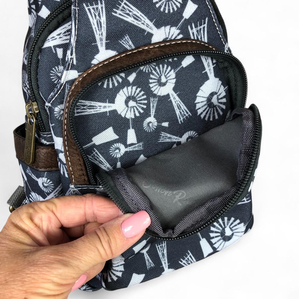 GREY Cotton Road CANVAS Cross Body Bag / Mini Backpack with WINDMILLS