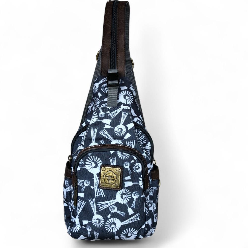 GREY Cotton Road CANVAS Cross Body Bag / Mini Backpack with WINDMILLS