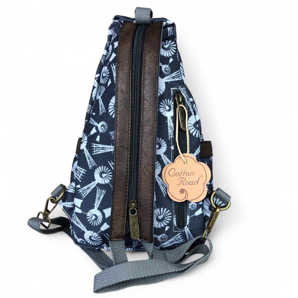 GREY Cotton Road CANVAS Cross Body Bag / Mini Backpack with WINDMILLS