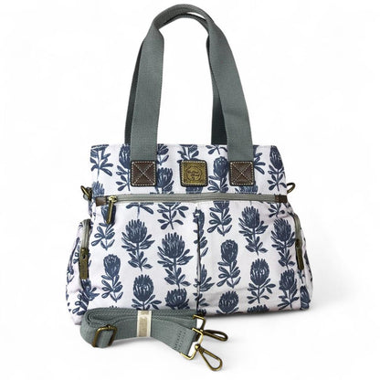 GREY Cotton Road Canvas Handbag with PROTEA Print