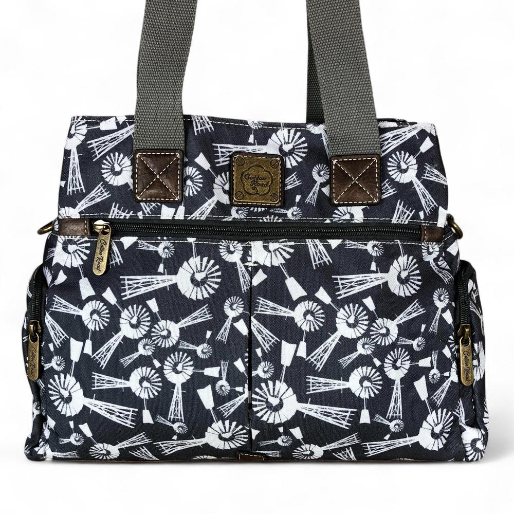 GREY Cotton Road Canvas Handbag with WINDMILLS