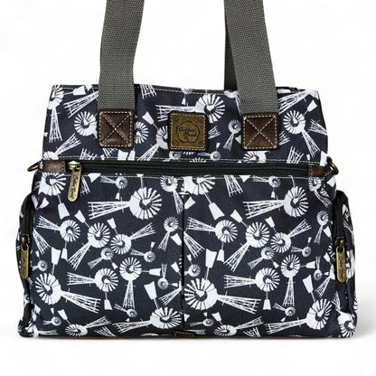 GREY Cotton Road Canvas Handbag with WINDMILLS