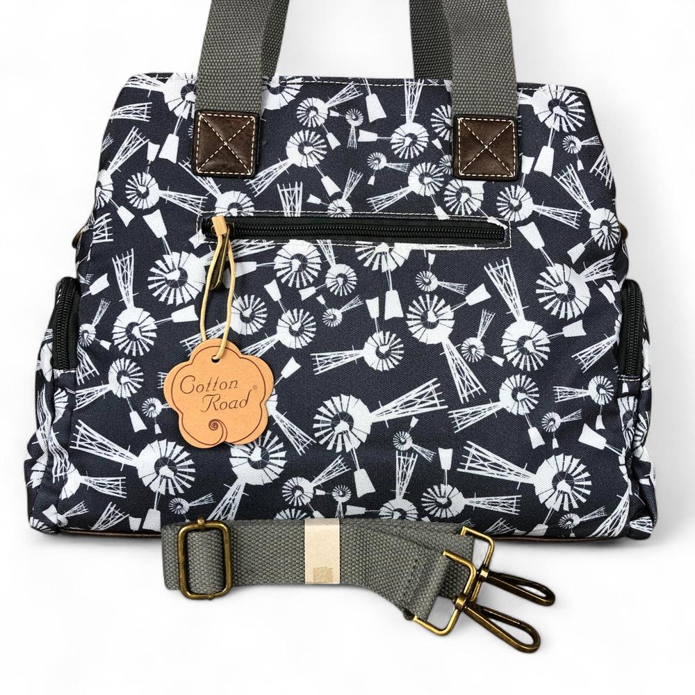 GREY Cotton Road Canvas Handbag with WINDMILLS
