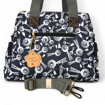 GREY Cotton Road Canvas Handbag with WINDMILLS