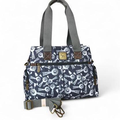 GREY Cotton Road Canvas Handbag with WINDMILLS