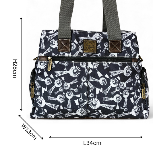 GREY Cotton Road Canvas Handbag with WINDMILLS