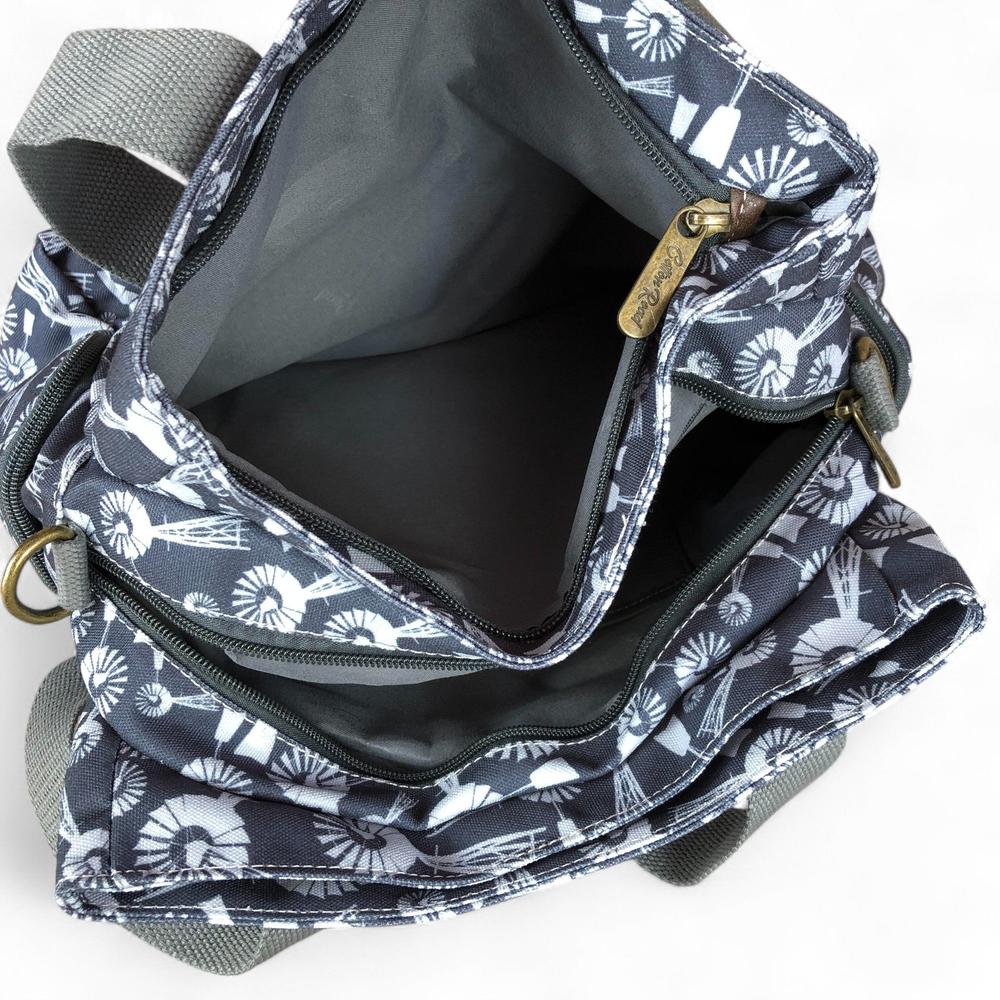GREY Cotton Road Canvas Handbag with WINDMILLS